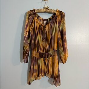 Trendy festival core sheer mid sleeve blouse with feather detail size M